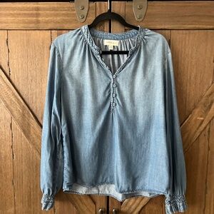 Cloth & Stone Denim Chambray 1/4 Button-Down Long Sleeve Shirt Size Large